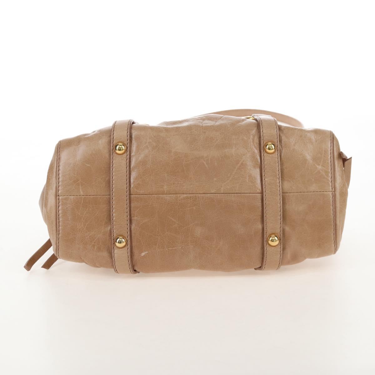Miu Miu Hand Bag Vitellolux 2way Beige Gold Auth 208045V