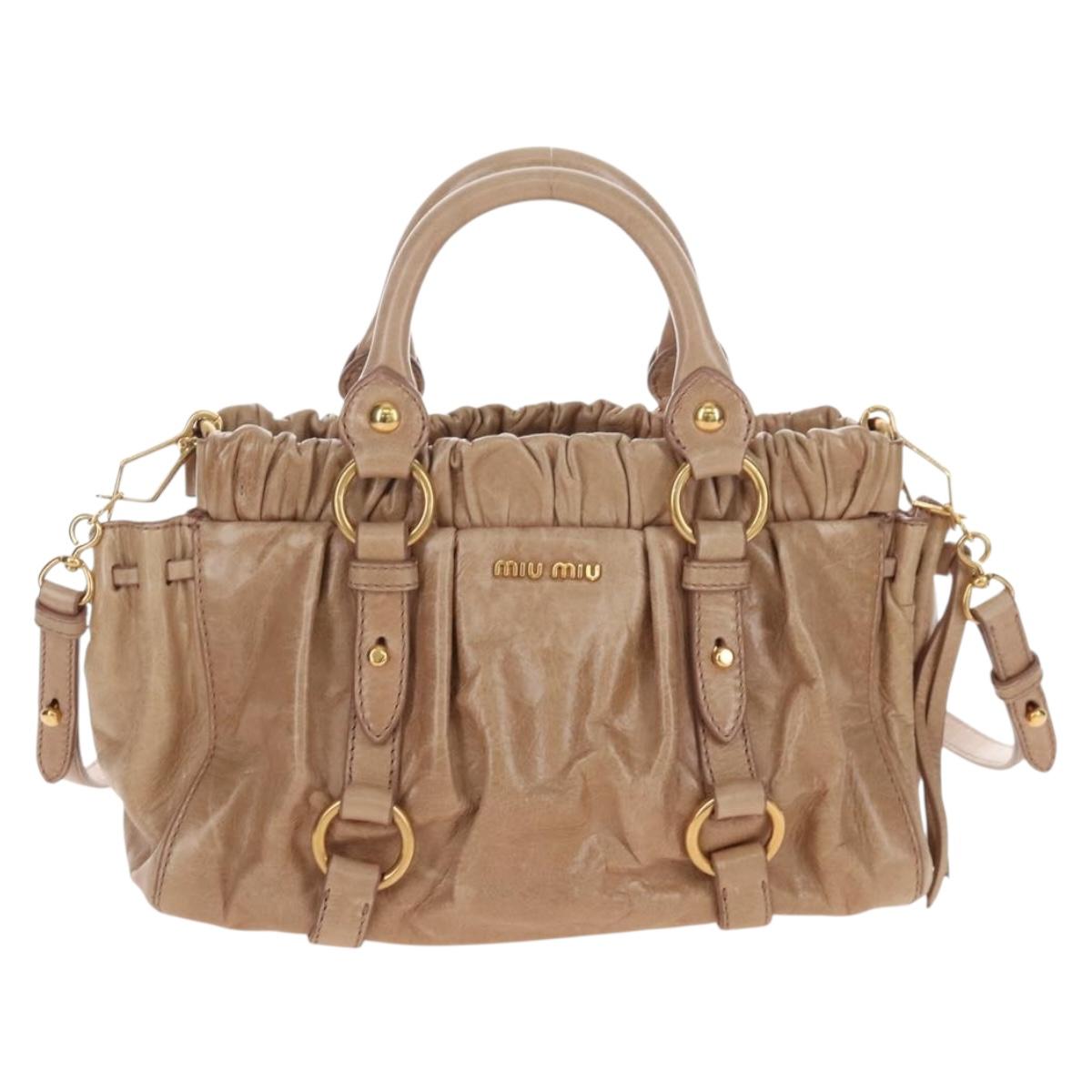Miu Miu Hand Bag Vitellolux 2way Beige Gold Auth 208045V