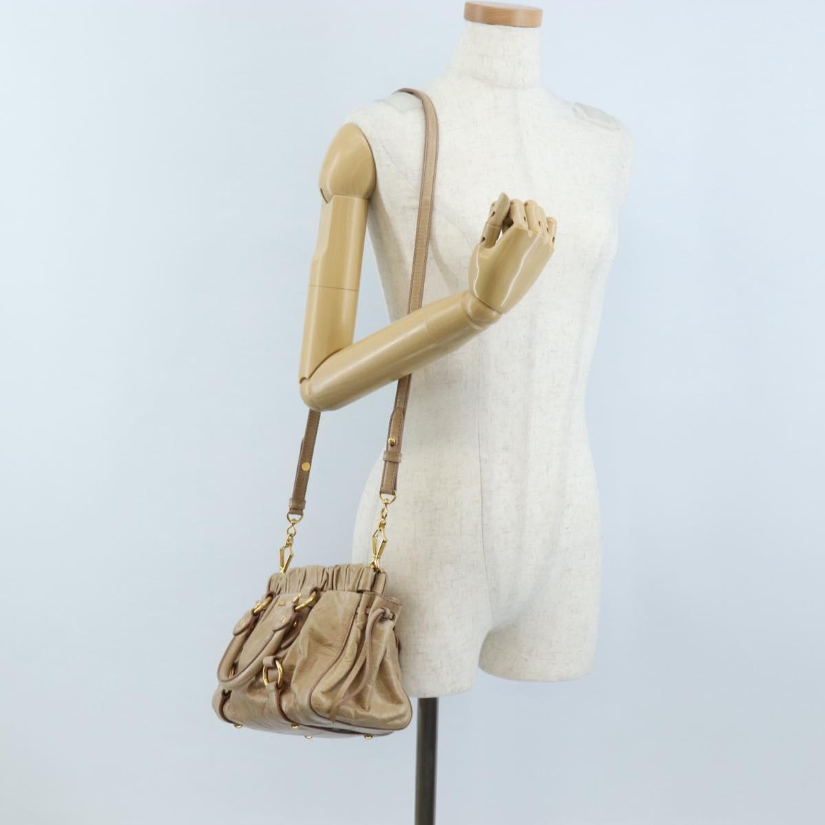 Miu Miu Hand Bag Vitellolux 2way Beige Gold Auth 208045V
