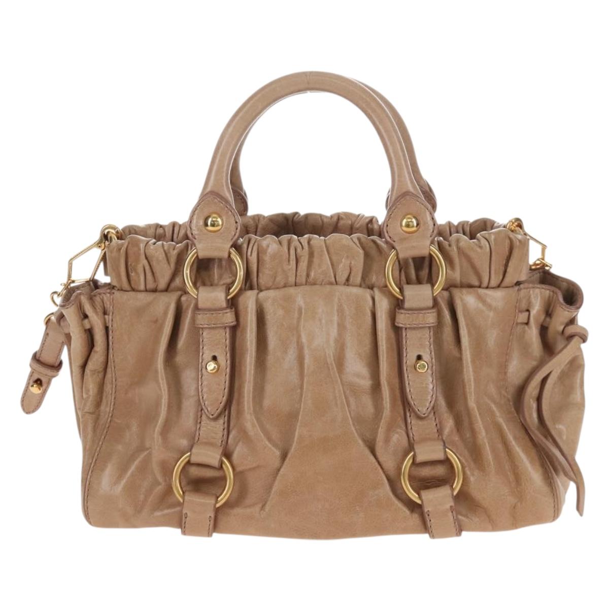 Miu Miu Hand Bag Vitellolux 2way Beige Gold Auth 208045V
