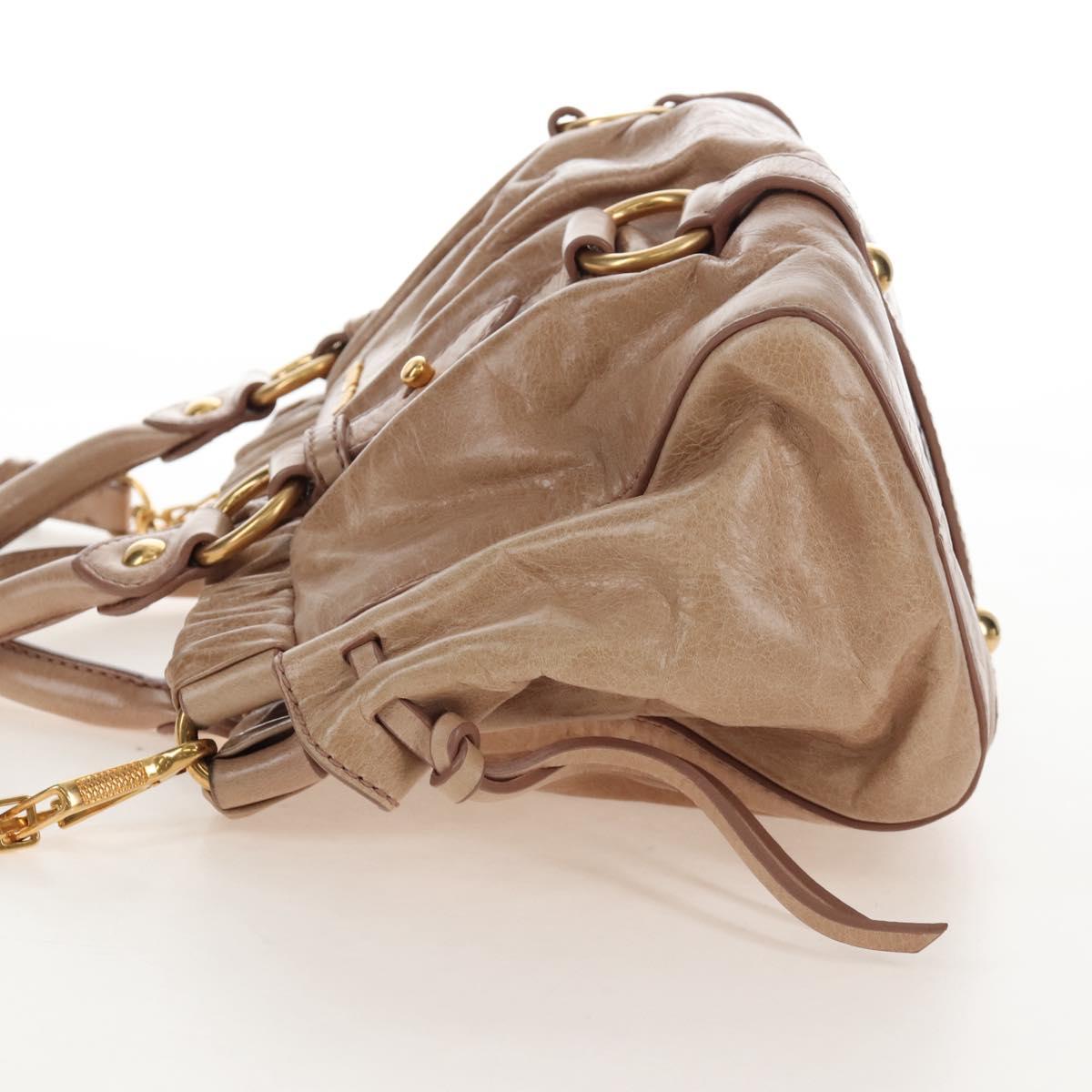 Miu Miu Hand Bag Vitellolux 2way Beige Gold Auth 208045V