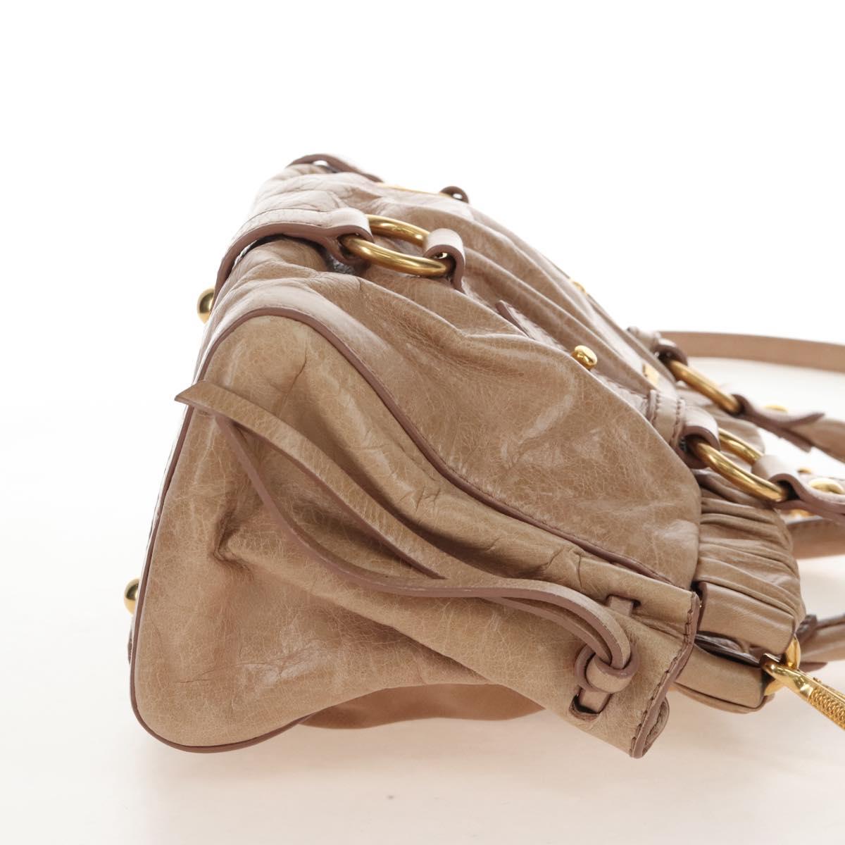 Miu Miu Hand Bag Vitellolux 2way Beige Gold Auth 208045V