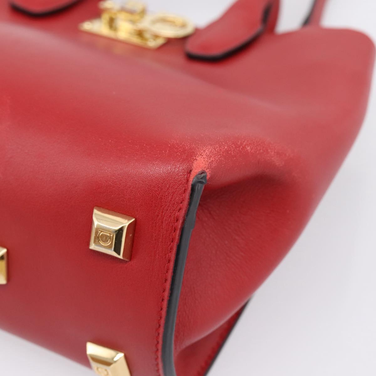 Salvatore Ferragamo Gancini Studio Bag Leather 2way Red Gold Auth 208047A