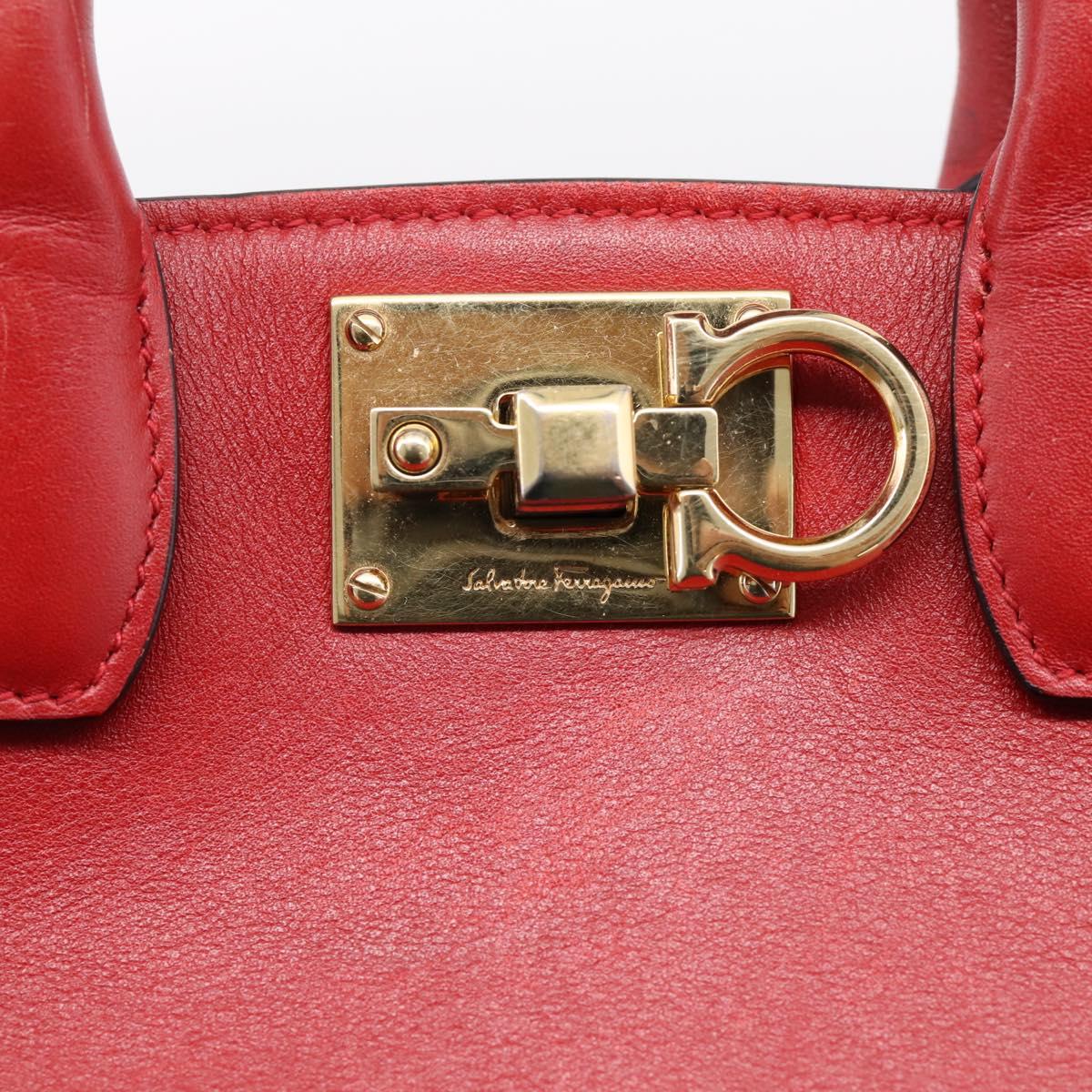 Salvatore Ferragamo Gancini Studio Bag Leather 2way Red Gold Auth 208047A