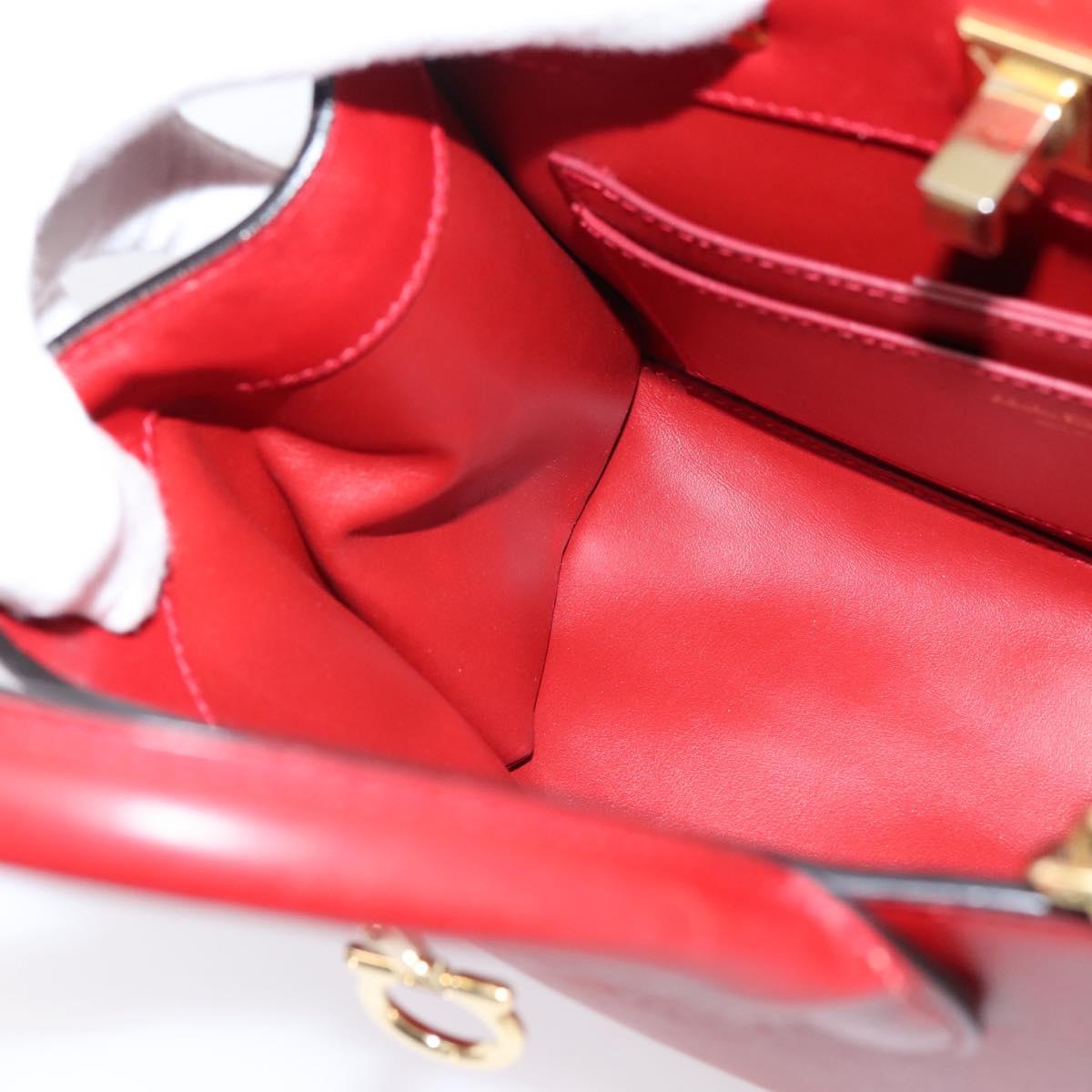 Salvatore Ferragamo Gancini Studio Bag Leather 2way Red Gold Auth 208047A