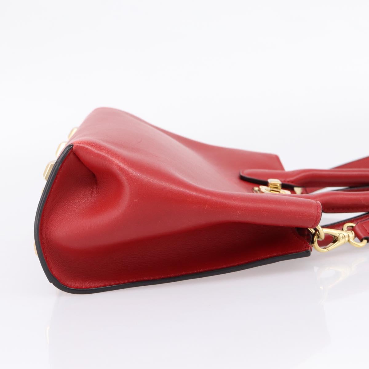Salvatore Ferragamo Gancini Studio Bag Leather 2way Red Gold Auth 208047A