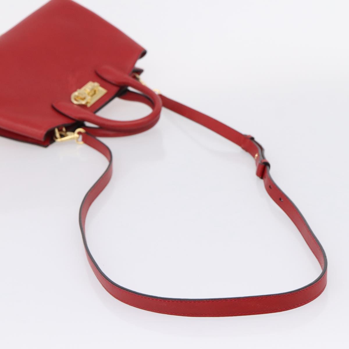 Salvatore Ferragamo Gancini Studio Bag Leather 2way Red Gold Auth 208047A