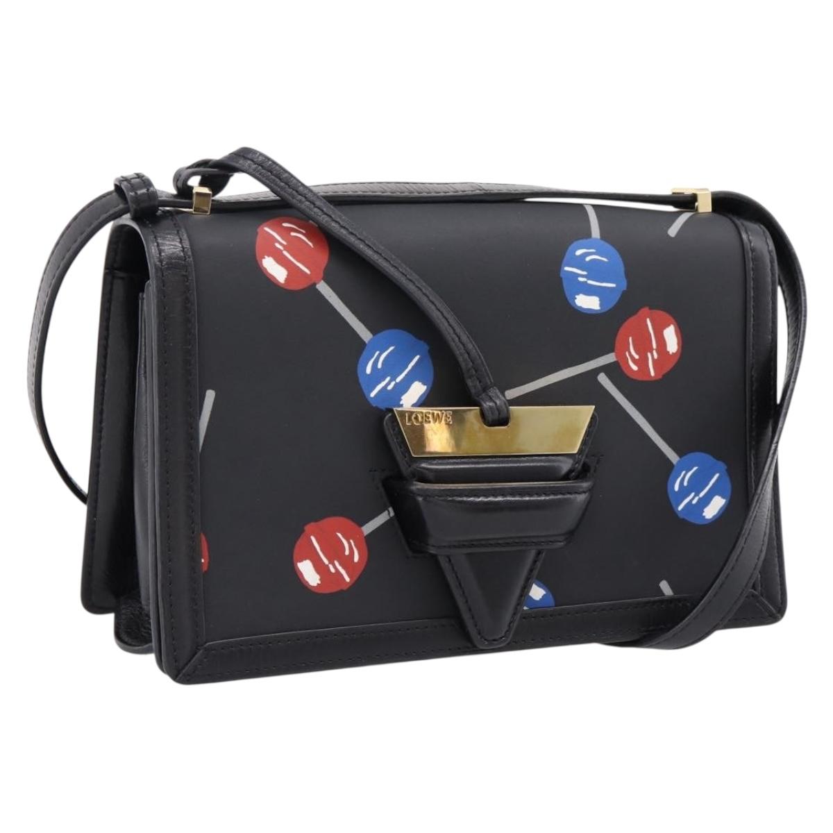 LOEWE Shoulder Bag Leather Black Gold Auth 208050V