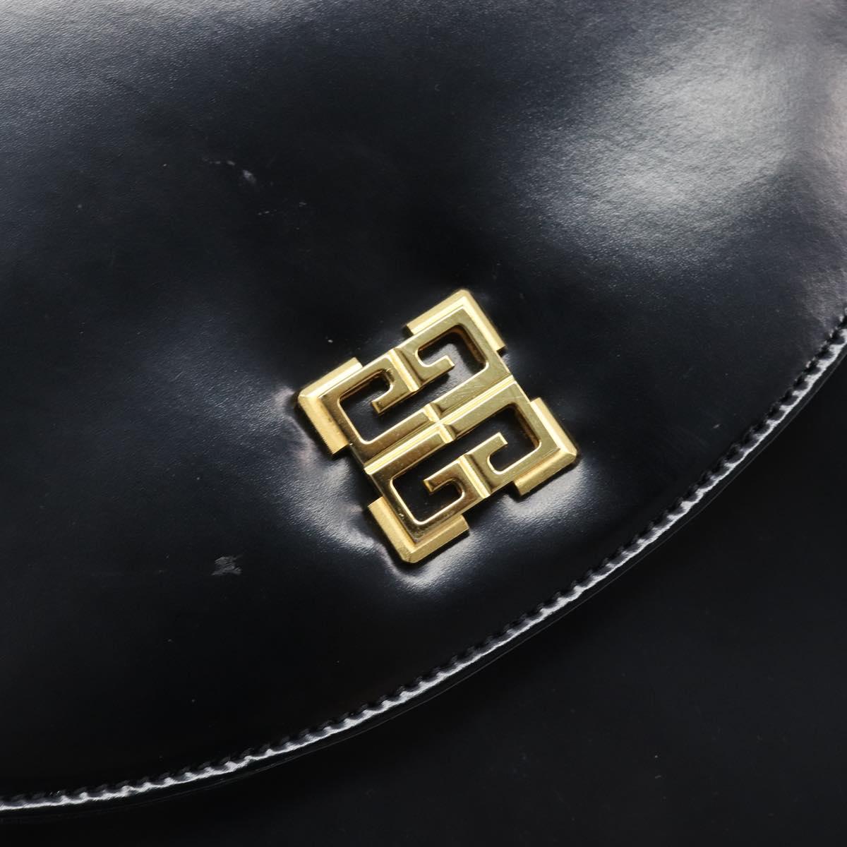 GIVENCHY Hand Bag Leather Black Gold Tone Auth 208062