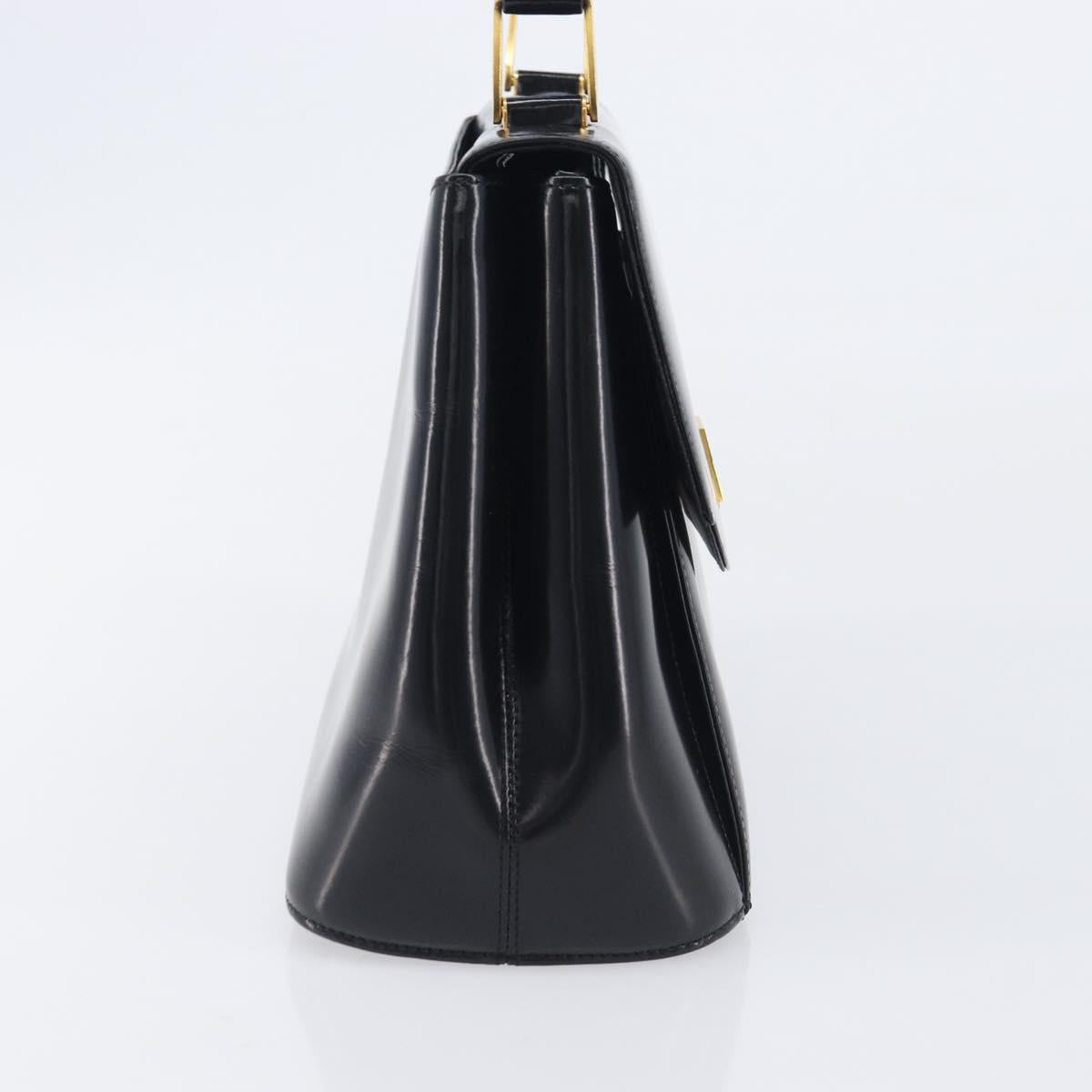 GIVENCHY Hand Bag Leather Black Gold Tone Auth 208062
