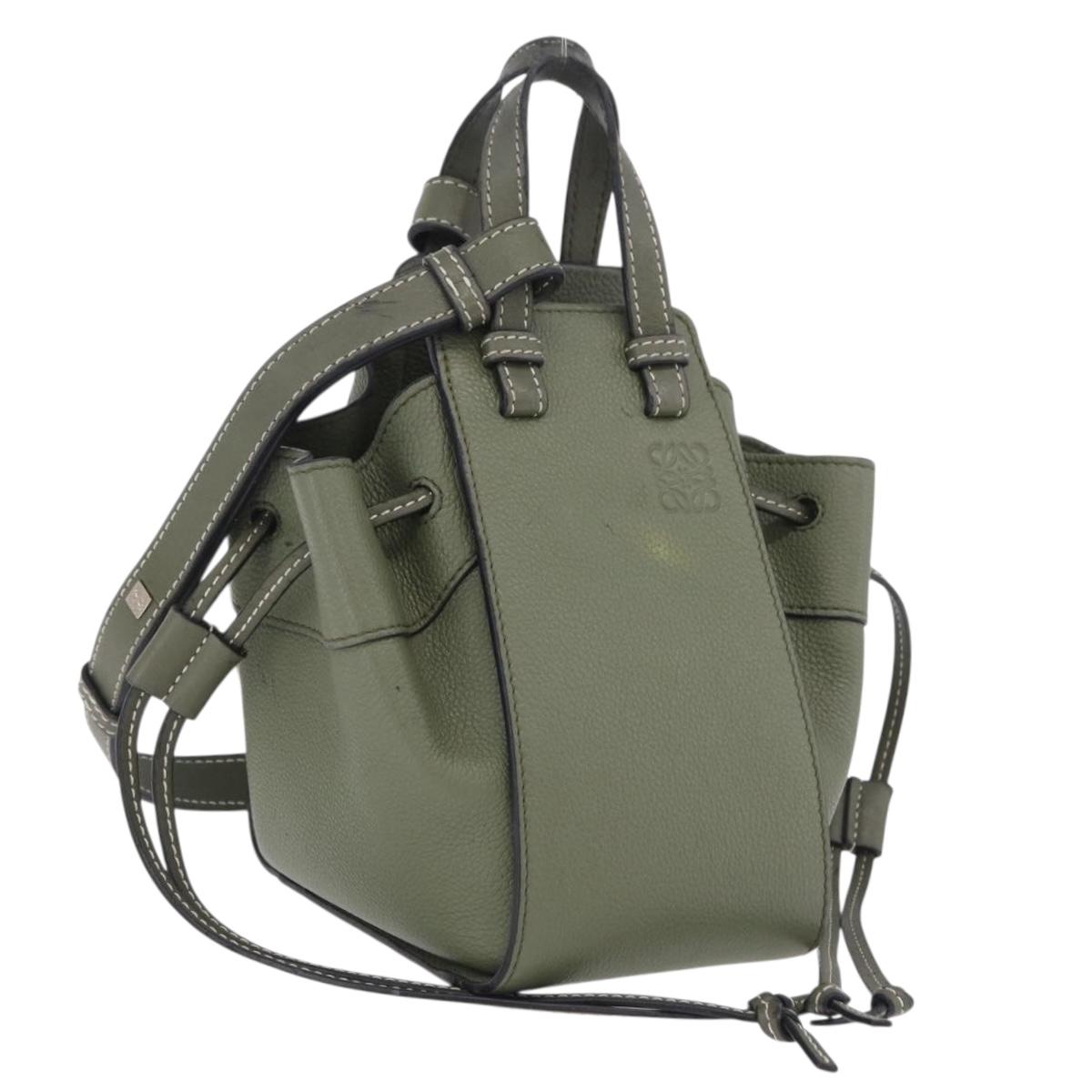 LOEWE Hammock Mini Hand Bag Leather 2way Khaki Auth 208064A