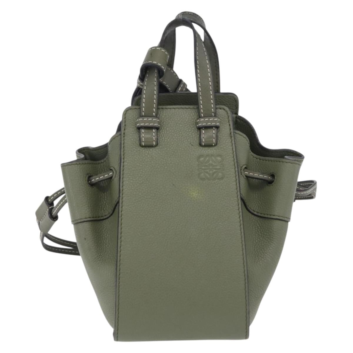 LOEWE Hammock Mini Hand Bag Leather 2way Khaki Auth 208064A