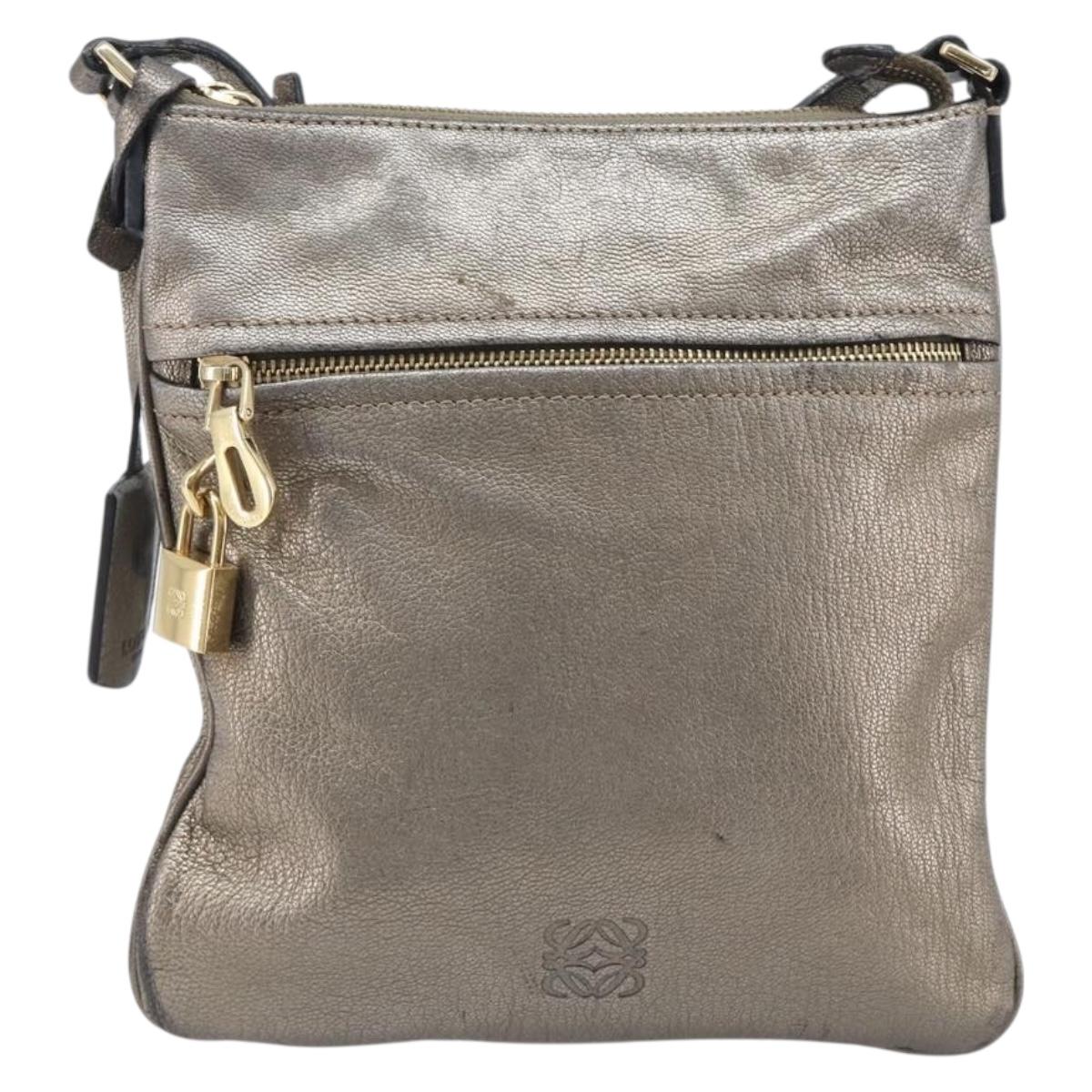 LOEWE Shoulder Bag Leather Gold Auth 208065