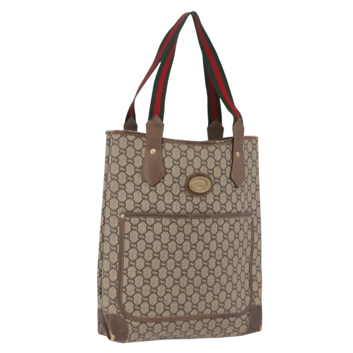 GUCCI PLUS Web Sherry Line Tote Bag PVC Beige Gold Tone Auth 208066