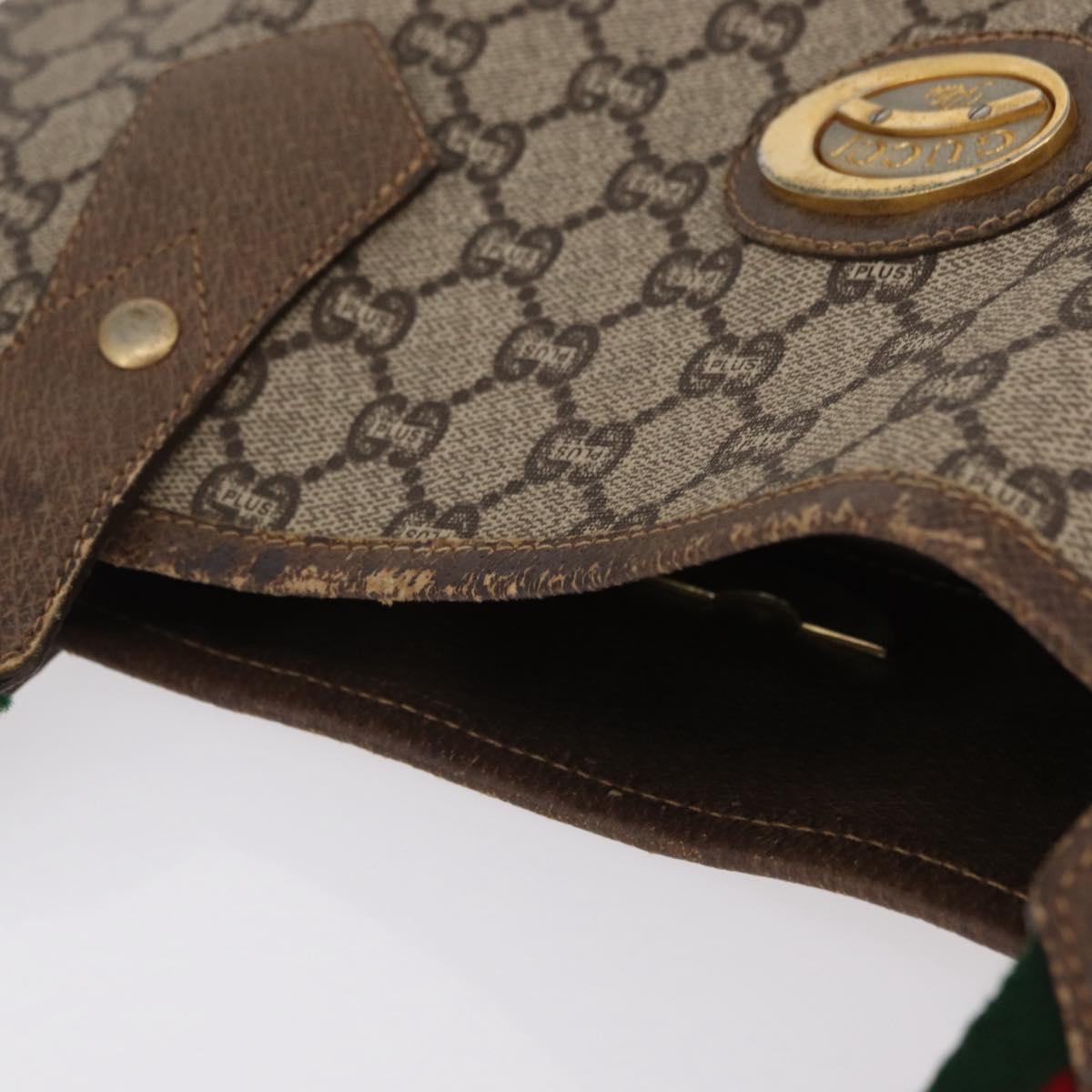 GUCCI PLUS Web Sherry Line Tote Bag PVC Beige Gold Tone Auth 208066