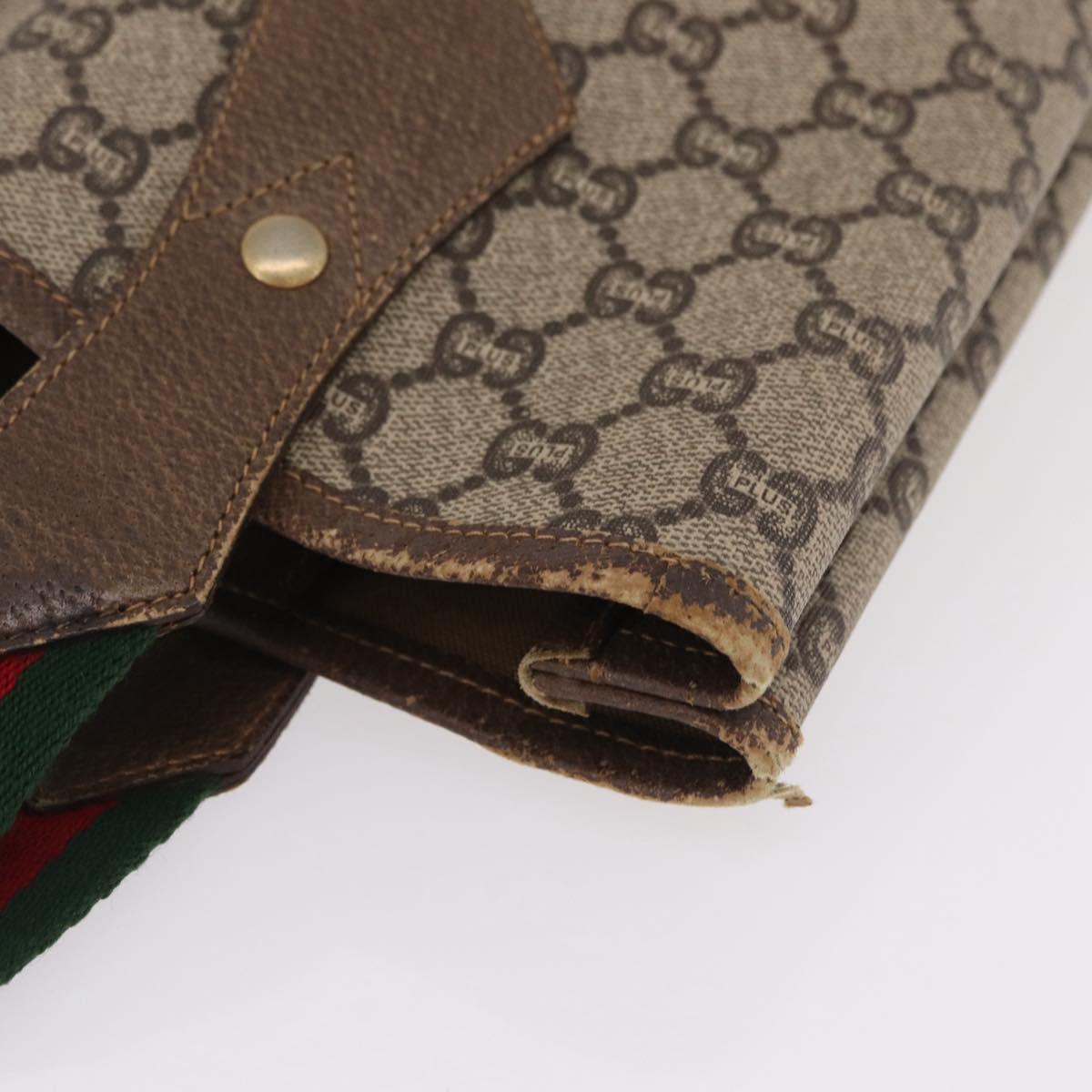 GUCCI PLUS Web Sherry Line Tote Bag PVC Beige Gold Tone Auth 208066