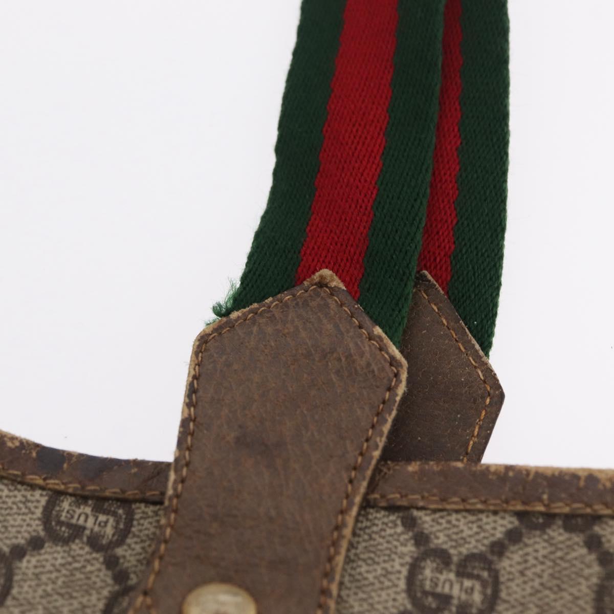 GUCCI PLUS Web Sherry Line Tote Bag PVC Beige Gold Tone Auth 208066