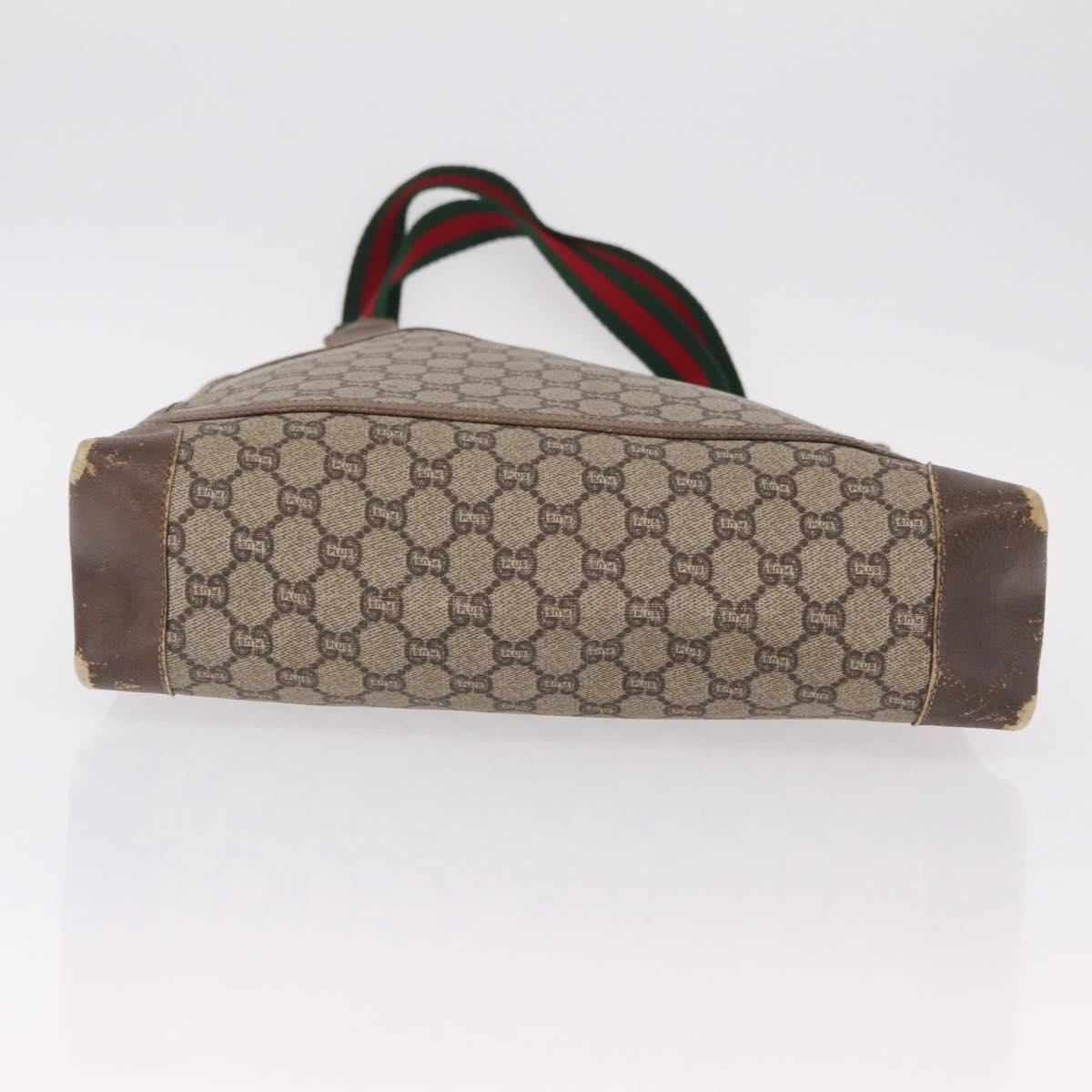 GUCCI PLUS Web Sherry Line Tote Bag PVC Beige Gold Tone Auth 208066