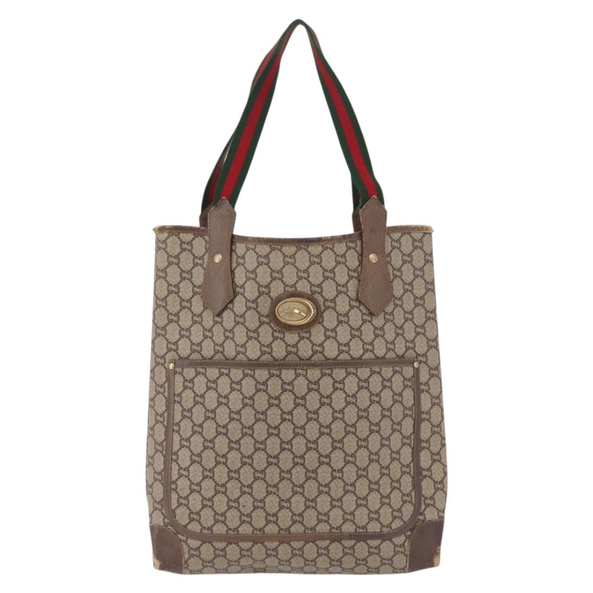 GUCCI PLUS Web Sherry Line Tote Bag PVC Beige Gold Tone Auth 208066