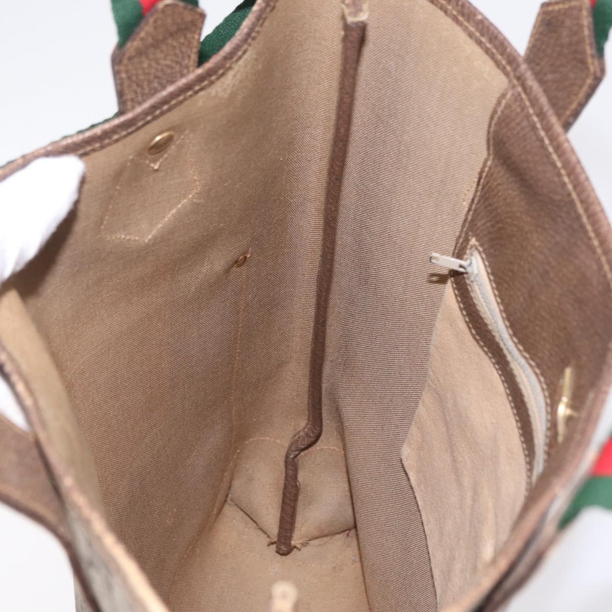 GUCCI PLUS Web Sherry Line Tote Bag PVC Beige Gold Tone Auth 208066
