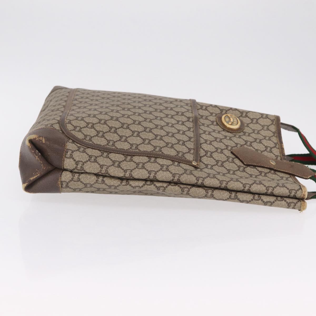 GUCCI PLUS Web Sherry Line Tote Bag PVC Beige Gold Tone Auth 208066