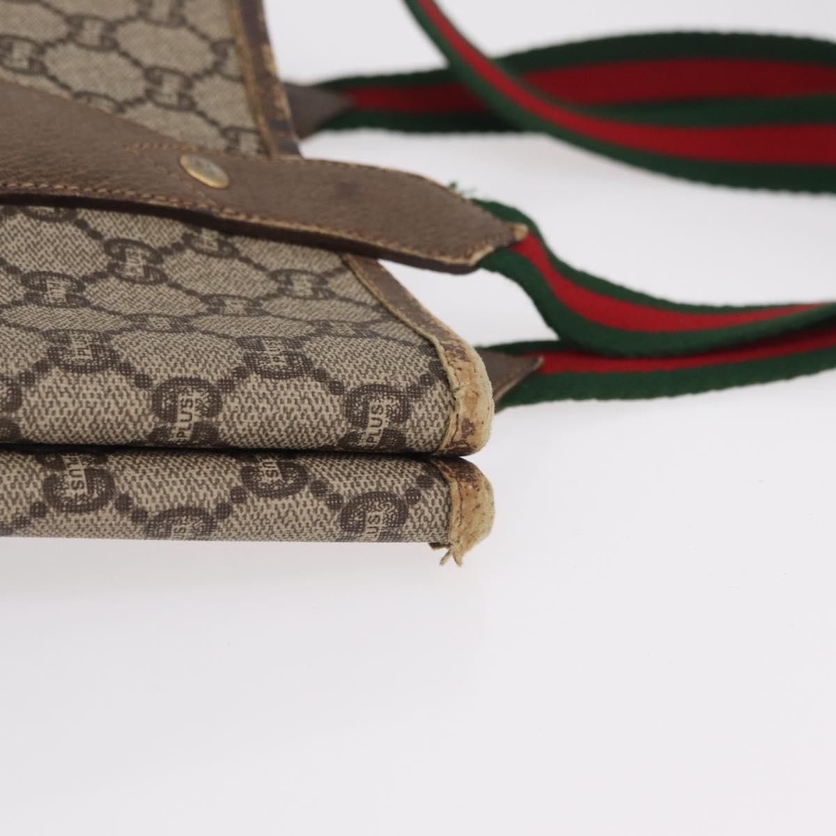 GUCCI PLUS Web Sherry Line Tote Bag PVC Beige Gold Tone Auth 208066