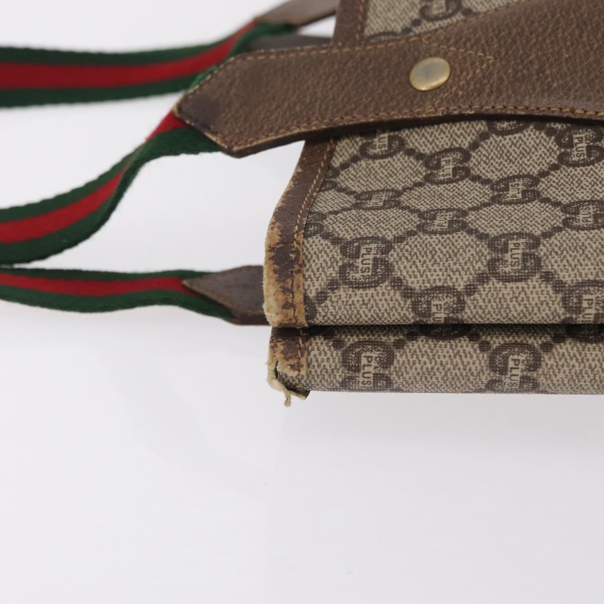 GUCCI PLUS Web Sherry Line Tote Bag PVC Beige Gold Tone Auth 208066