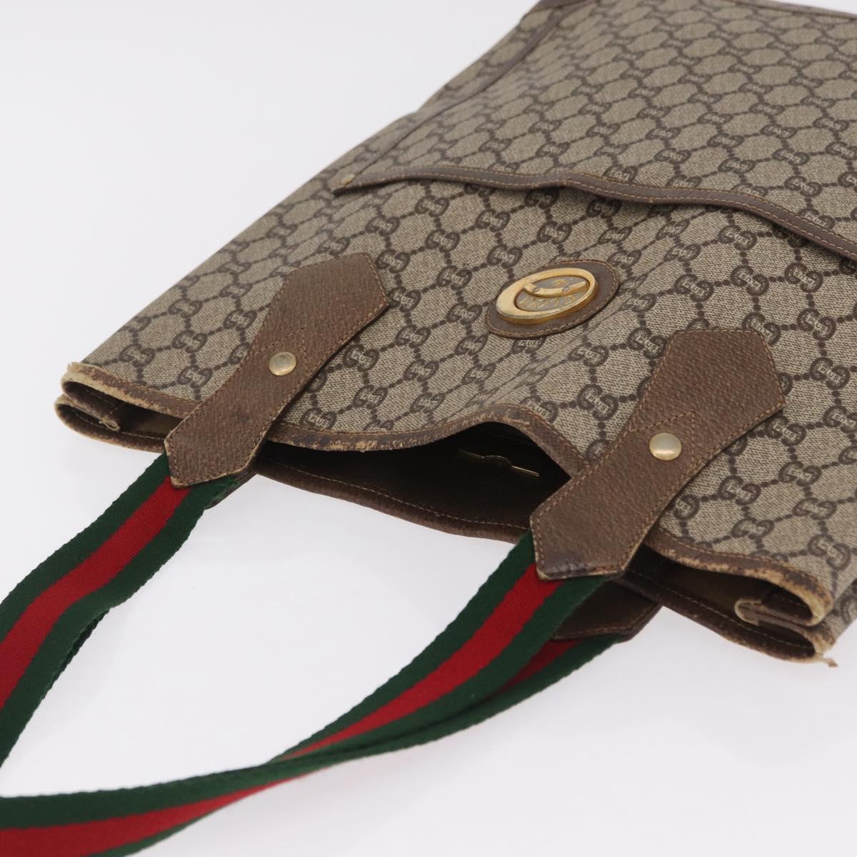 GUCCI PLUS Web Sherry Line Tote Bag PVC Beige Gold Tone Auth 208066