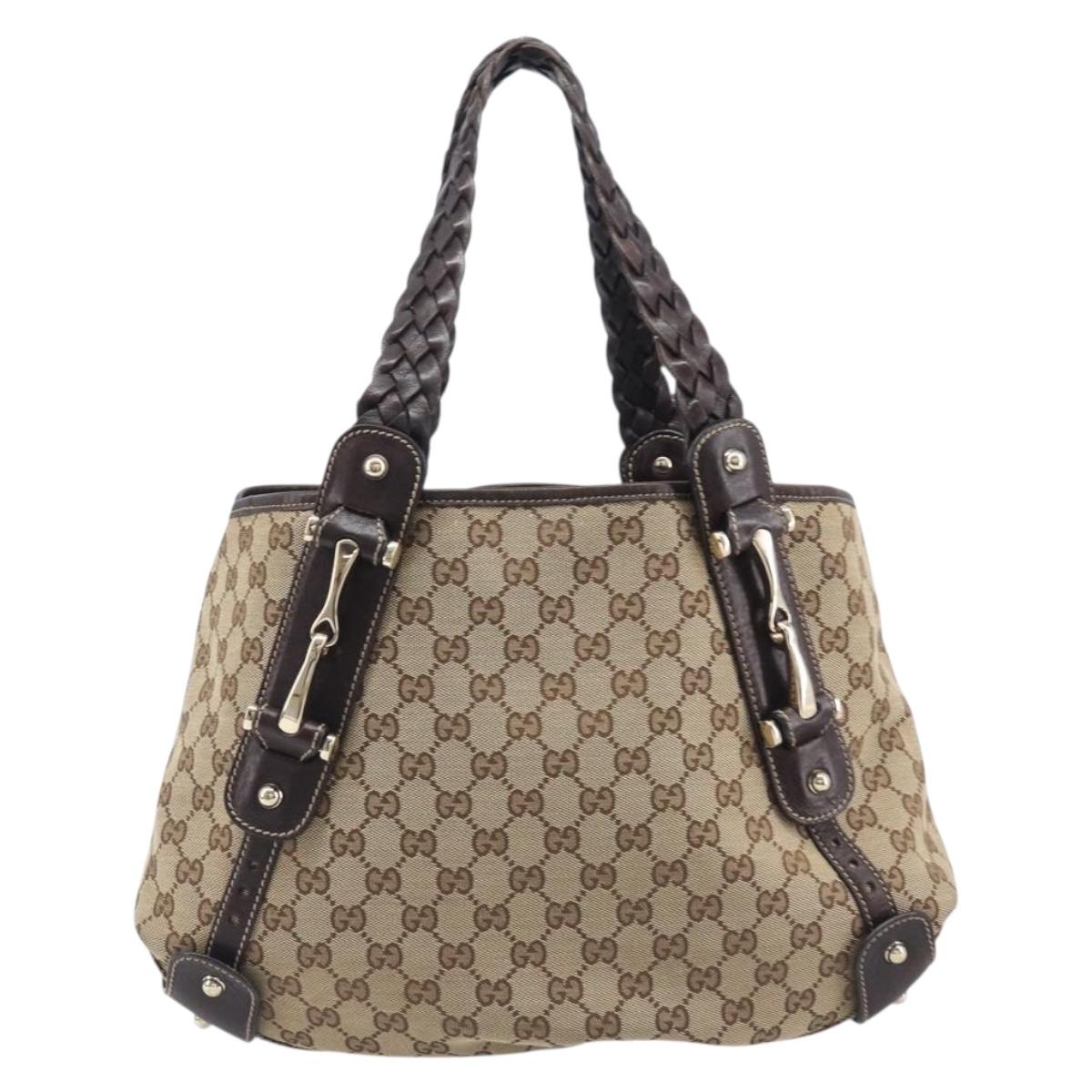 GUCCI GG Canvas Tote Bag Beige Gold Tone 162900 Auth 208067V