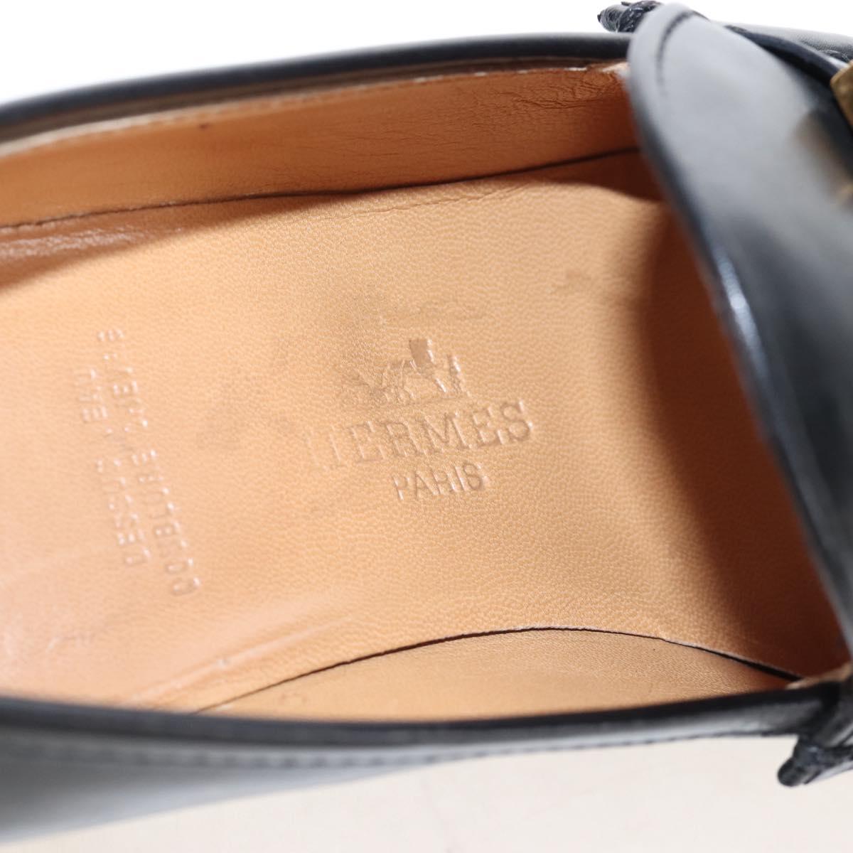 HERMES Moccasin Constance loafers Leather "35 1/2" Black Gold Tone Auth 208074V