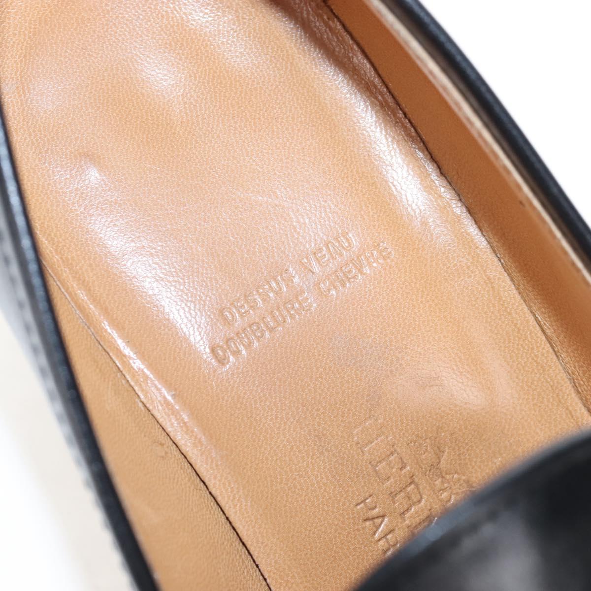 HERMES Moccasin Constance loafers Leather "35 1/2" Black Gold Tone Auth 208074V