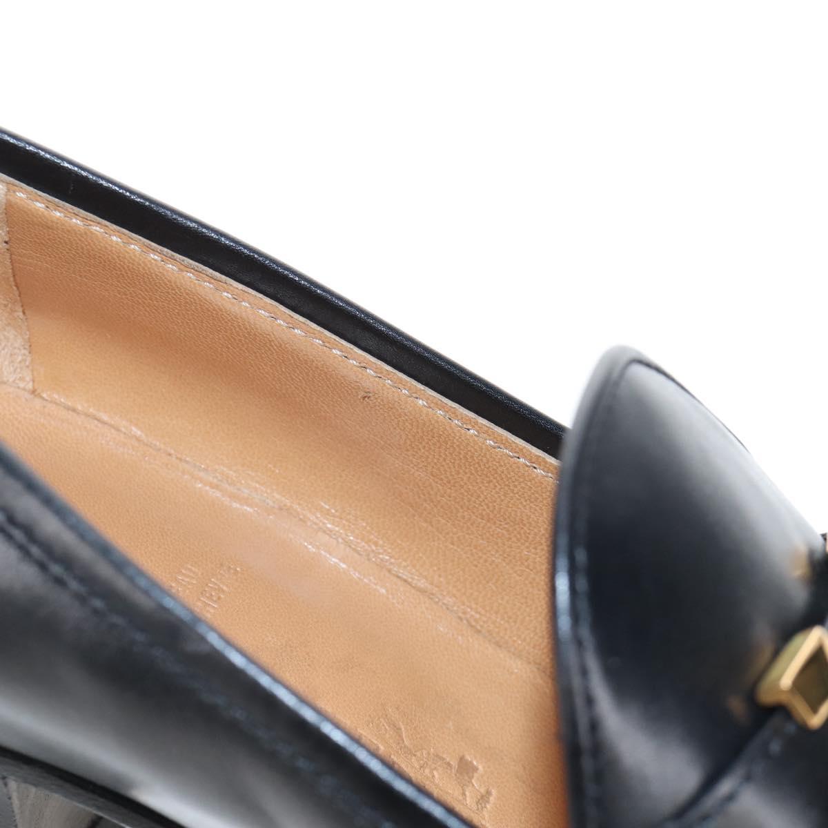 HERMES Moccasin Constance loafers Leather "35 1/2" Black Gold Tone Auth 208074V