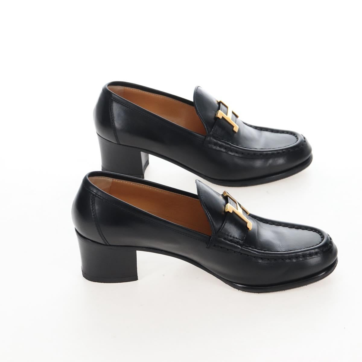 HERMES Moccasin Constance loafers Leather "35 1/2" Black Gold Tone Auth 208074V