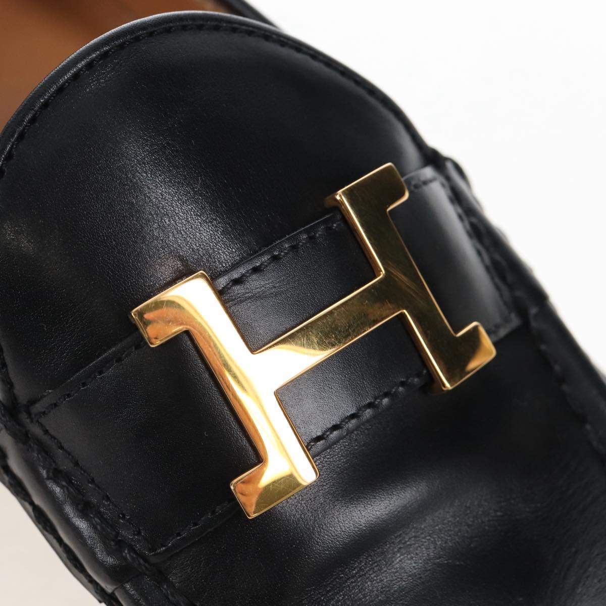 HERMES Moccasin Constance loafers Leather "35 1/2" Black Gold Tone Auth 208074V