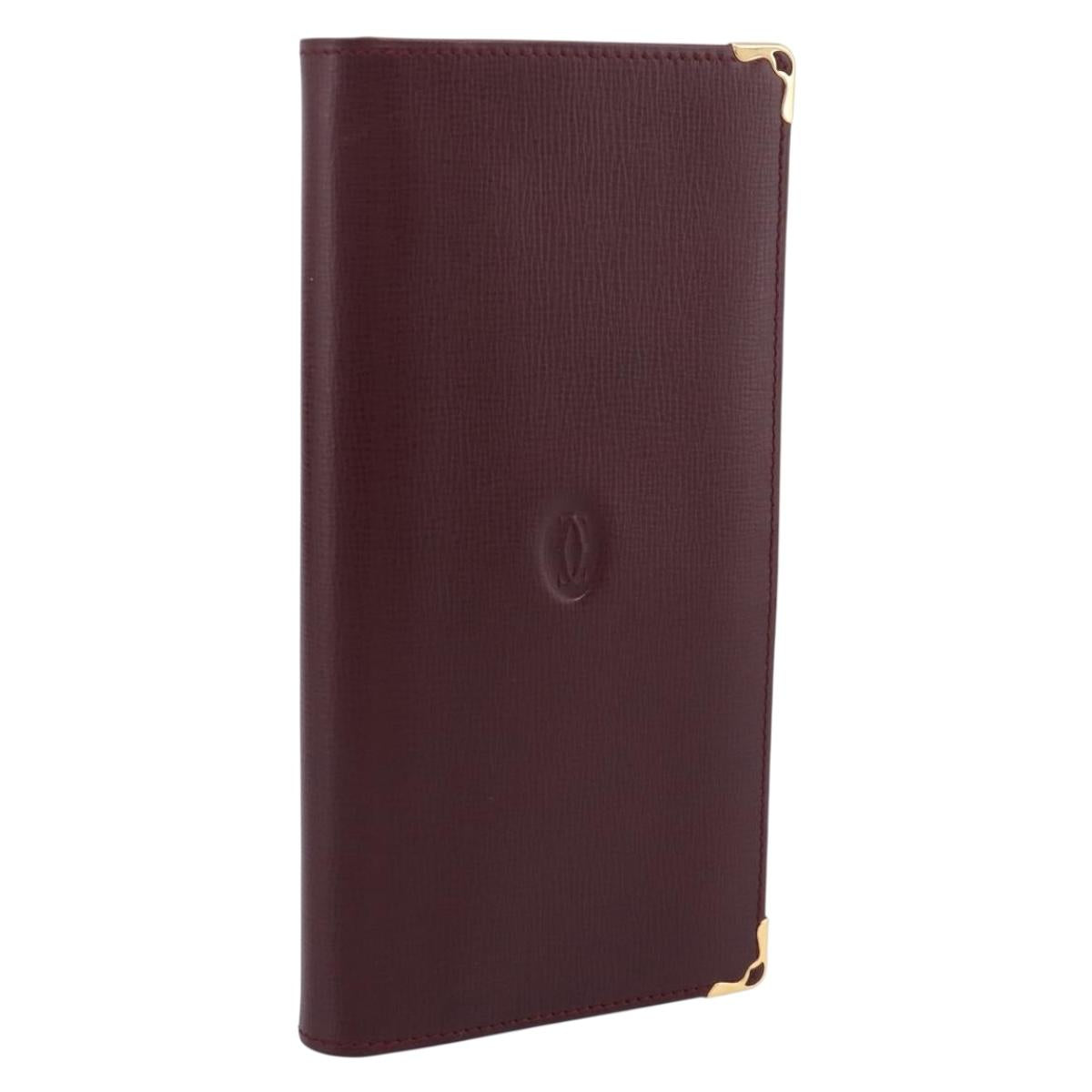 Cartier Long Wallet Leather Bordeaux Gold Auth 208075V