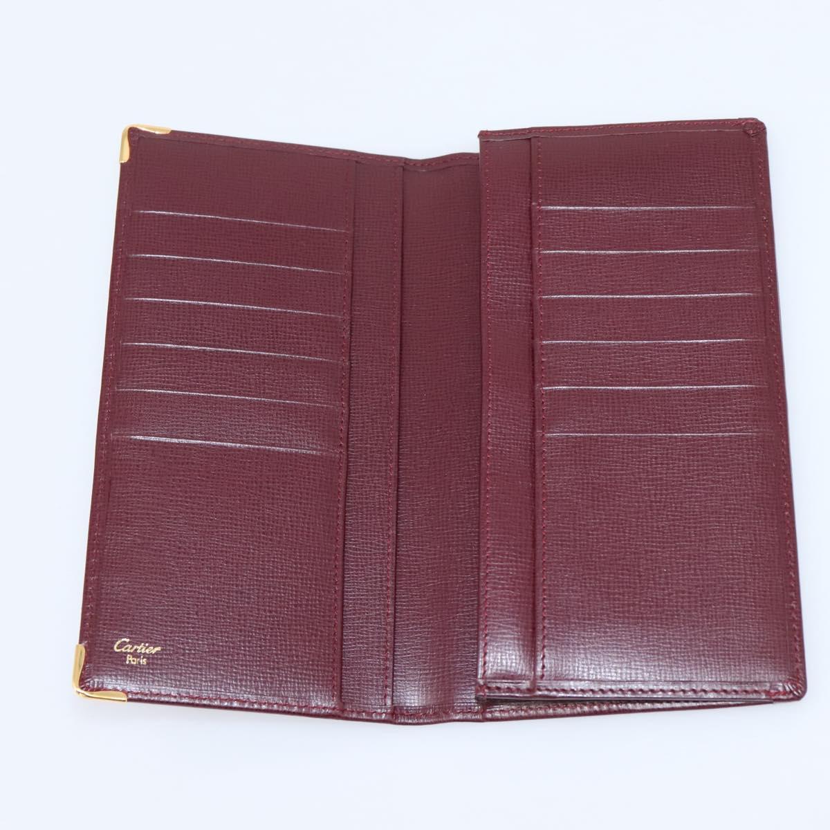 Cartier Long Wallet Leather Bordeaux Gold Auth 208075V