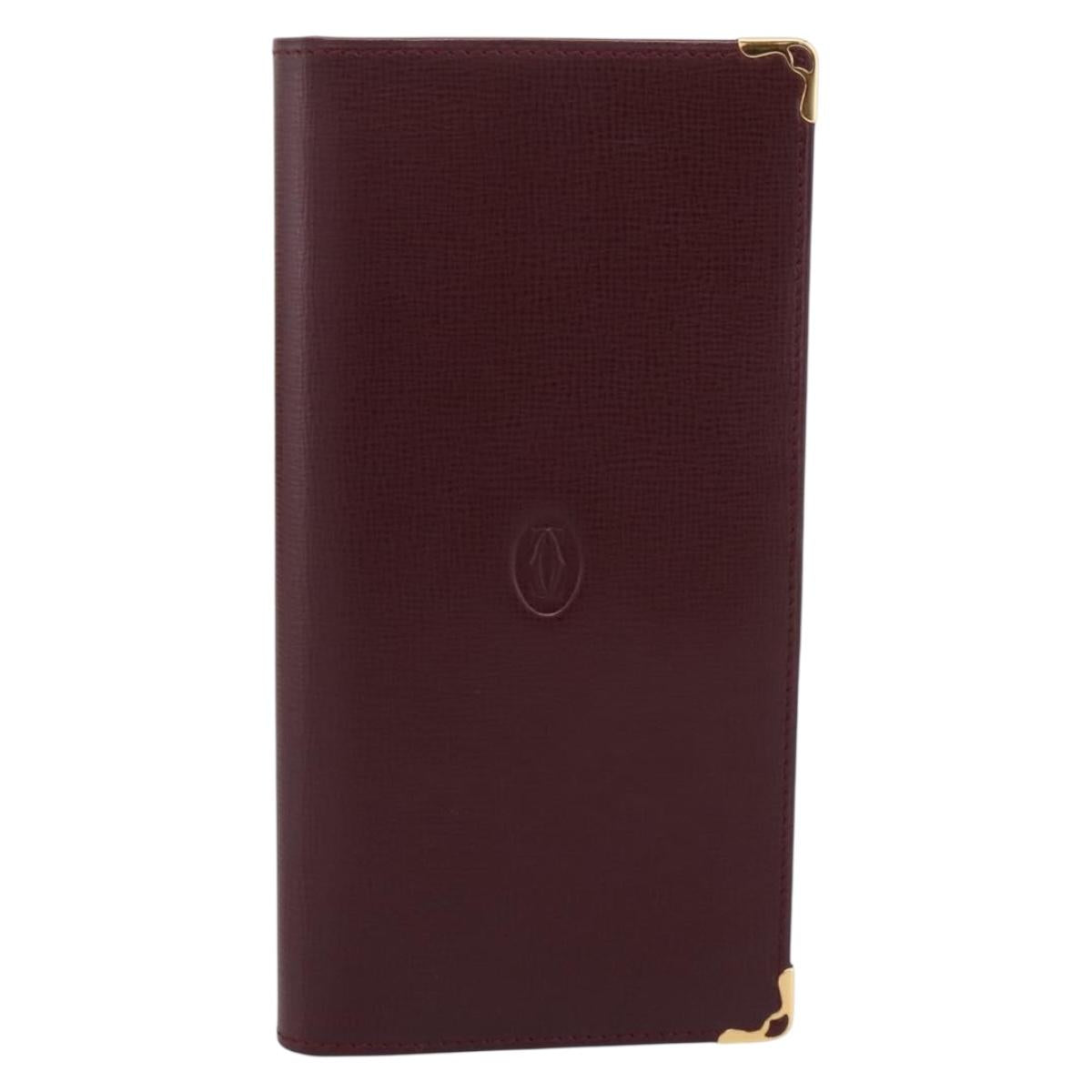 Cartier Long Wallet Leather Bordeaux Gold Auth 208075V
