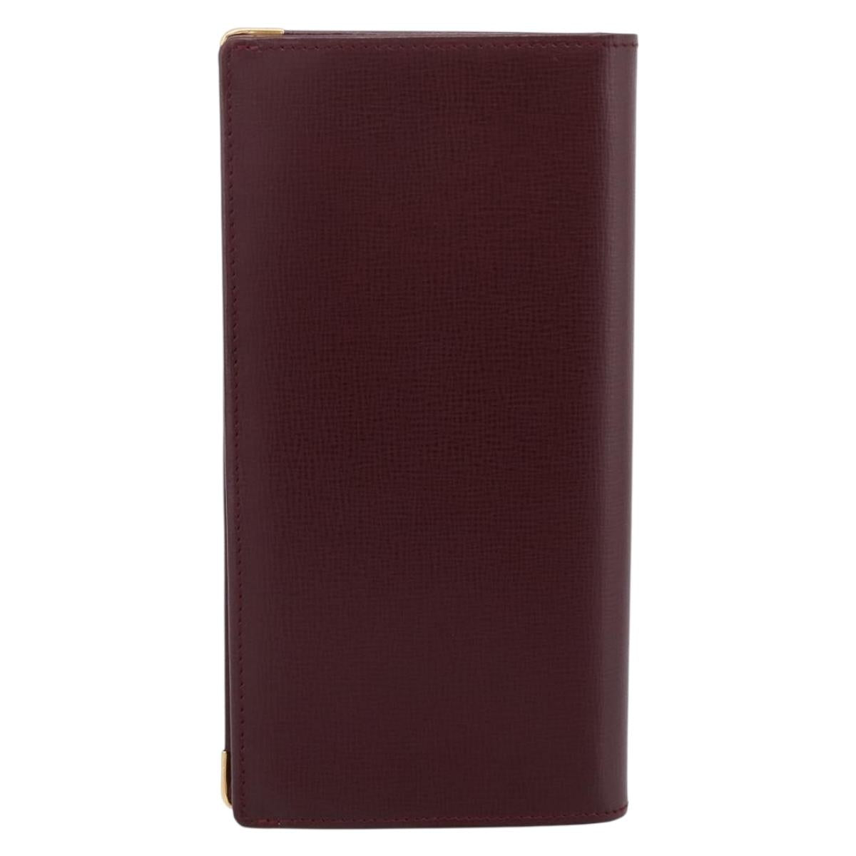 Cartier Long Wallet Leather Bordeaux Gold Auth 208075V