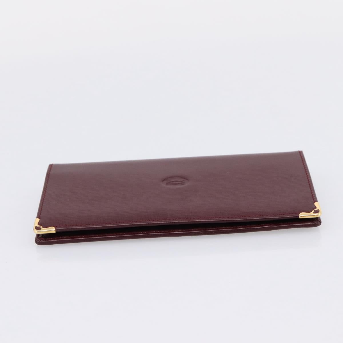 Cartier Long Wallet Leather Bordeaux Gold Auth 208075V