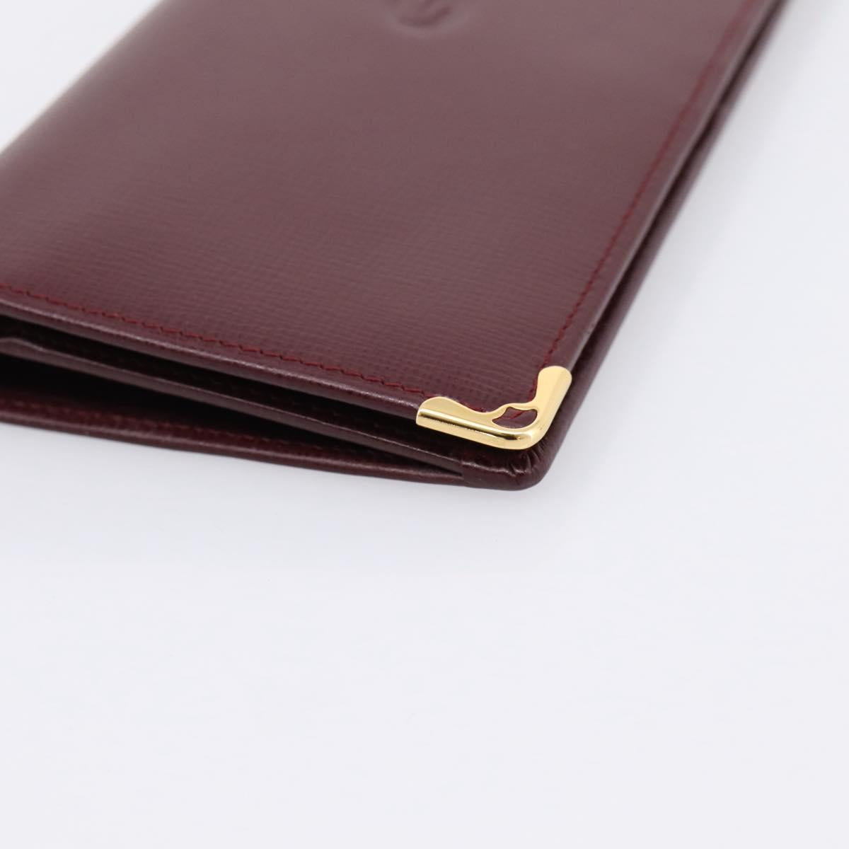 Cartier Long Wallet Leather Bordeaux Gold Auth 208075V