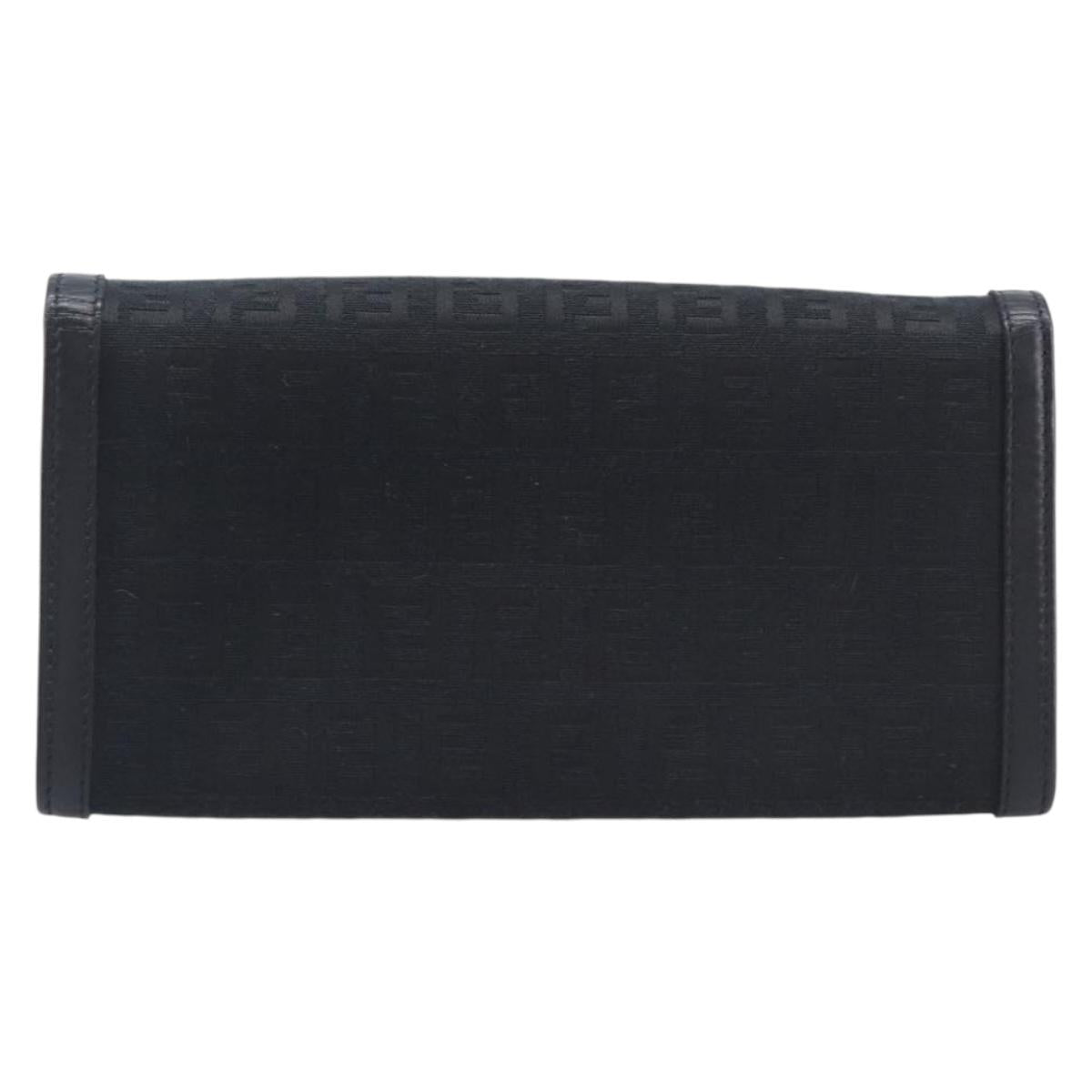 FENDI Zucchino Canvas Long Wallet Black Silver Auth 208086V
