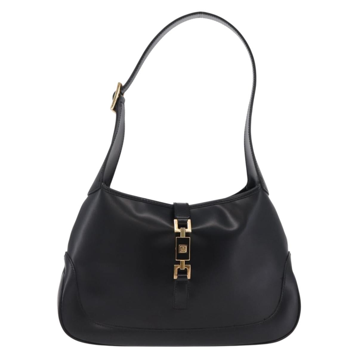 GUCCI Jackie Shoulder Bag Leather Black Gold Tone 001 3735 Auth 208088V