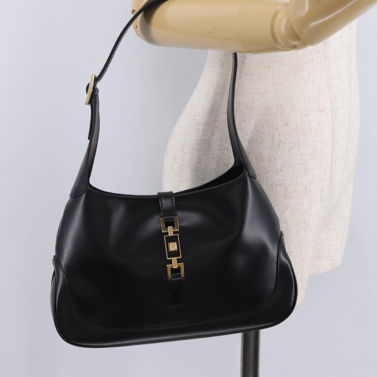 GUCCI Jackie Shoulder Bag Leather Black Gold Tone 001 3735 Auth 208088V