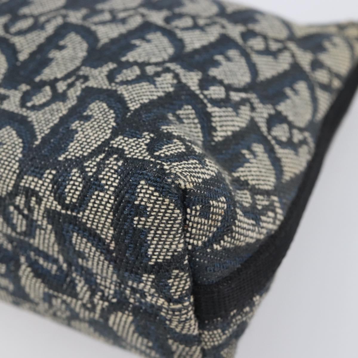Christian Dior Trotter Canvas Accessory Pouch Navy Silver Auth 208100V