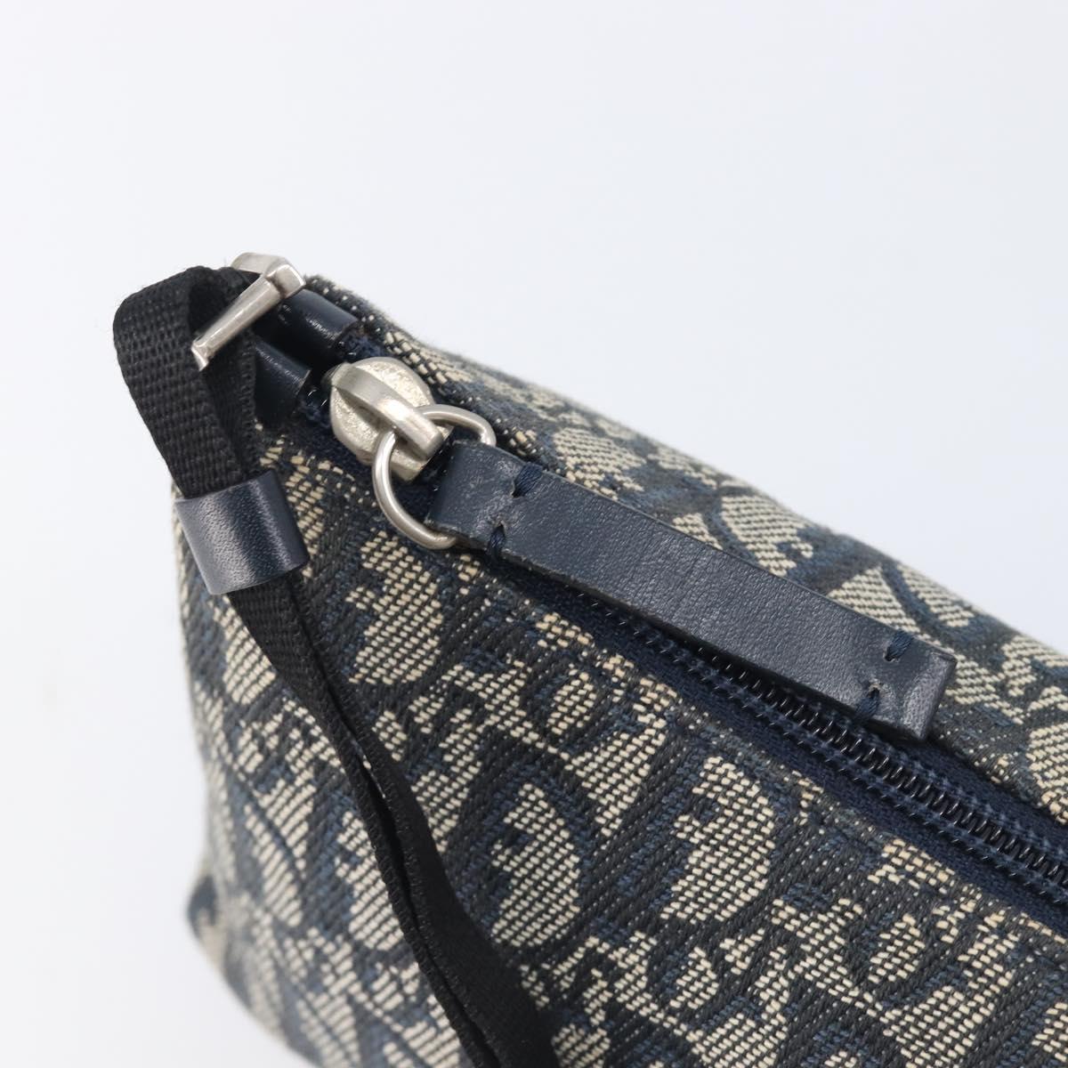 Christian Dior Trotter Canvas Accessory Pouch Navy Silver Auth 208100V