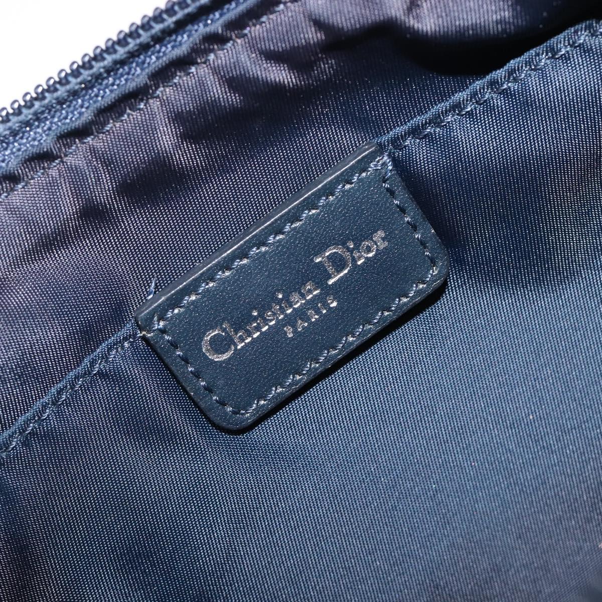 Christian Dior Trotter Canvas Accessory Pouch Navy Silver Auth 208100V