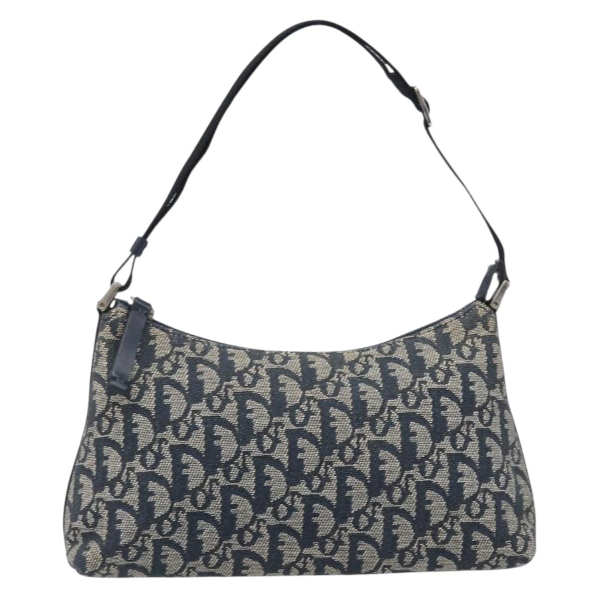 Christian Dior Trotter Canvas Accessory Pouch Navy Silver Auth 208100V