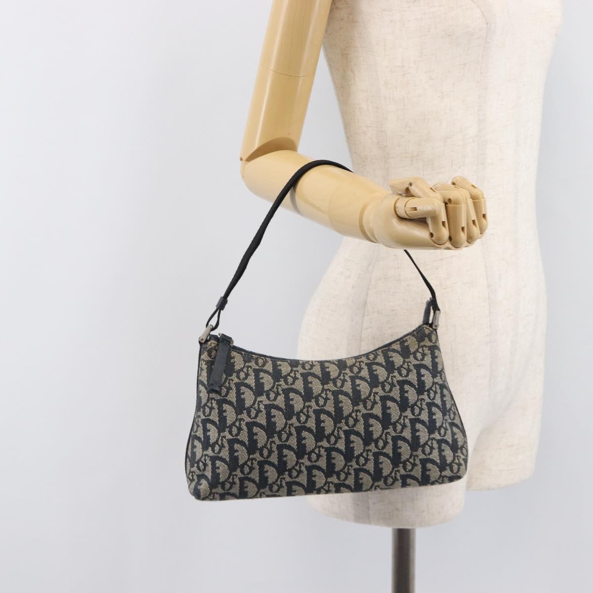 Christian Dior Trotter Canvas Accessory Pouch Navy Silver Auth 208100V