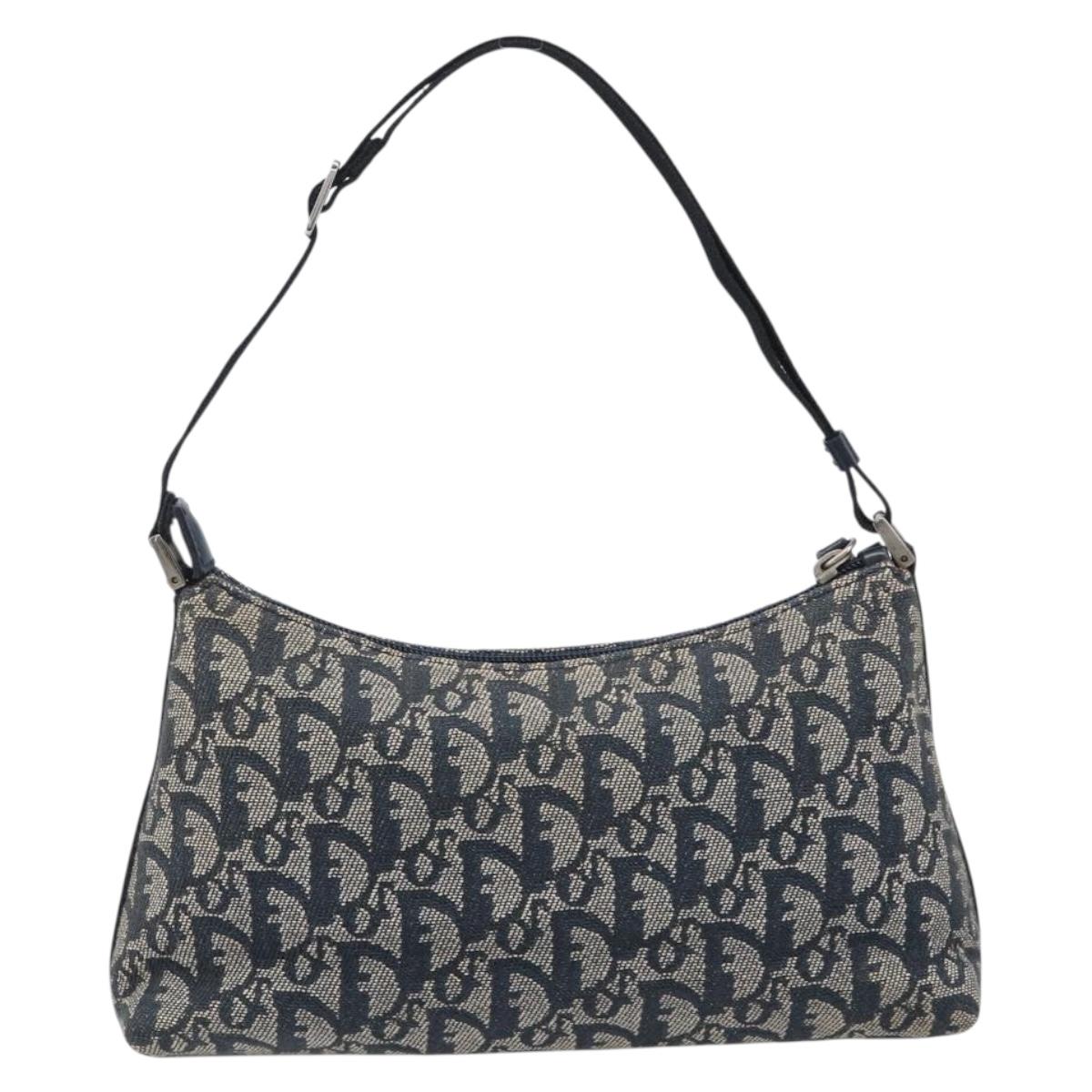 Christian Dior Trotter Canvas Accessory Pouch Navy Silver Auth 208100V