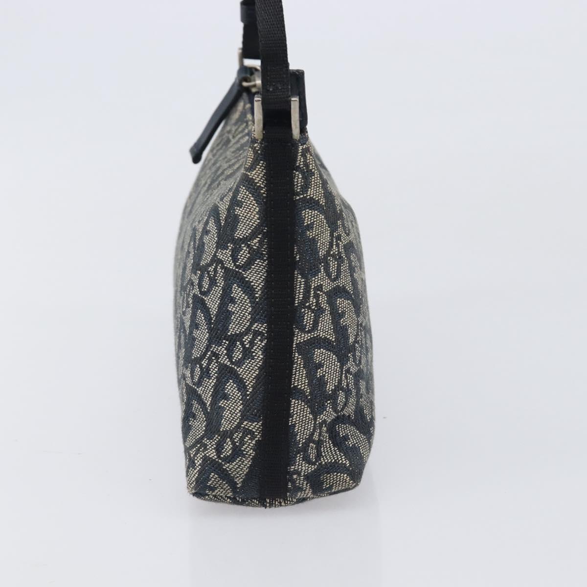 Christian Dior Trotter Canvas Accessory Pouch Navy Silver Auth 208100V